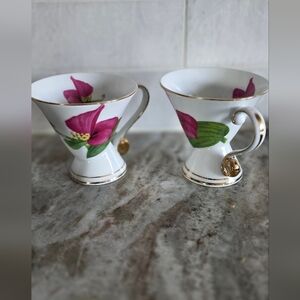 Floral Porcelain Tea Cups with Gold Trim